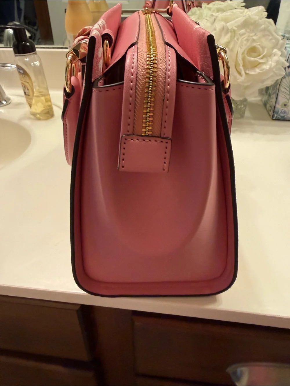 Michael Kors Pink Floral Satchel with Gold Hardware
